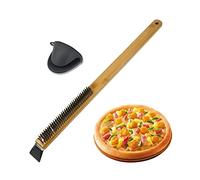 Brosse de nettoyage pour pierre à pizza avec grattoir et manche en bois - Outil de cuisson pour barbecue - Outils de barbecue - Avec grattoir - Longue poignée