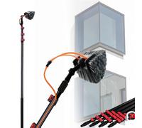 Brosse de nettoyage rétractable pour panneau solaire - Tige de 3,6 à 12 m avec tête à cinq côtés de 29 cm et alimentation en eau pour un nettoyage efficace des fenêtres et des toits de serre - 10,8 m