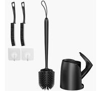 Brosse de nettoyage WC avec support à fermeture automatique et 2 brosses de nettoyage pour joints et coins avec crochet