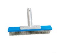 Brosse de piscine en acier inoxydable de 25,4 cm - Robuste - Pour enlever le carrelage et le béton - Poignée arrière en aluminium - Outil d'entretien - Bleu - 25 cm