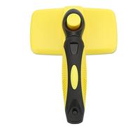 Brosse de poils pour animaux de compagnie, pinceau avec des conseils de massage ronds, mécanisme de libération des cheveux à un bouton, outil de perte pour chiens chats lapins (Jaune)