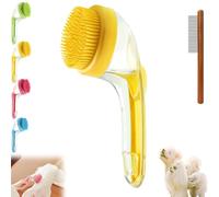 Brosse de shampooing pour chien, brosse de bain confortable pour animaux de compagnie, ensemble de massage en silicone doux, long manche, toilettage pour chiens et chats à poils longs et courts (jaune