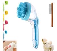 Brosse de shampooing pour chien, brosse de bain confortable pour animaux de compagnie, ensemble de massage en silicone doux, long manche, toilettage pour chiens et chats à poils longs et courts (bleu)