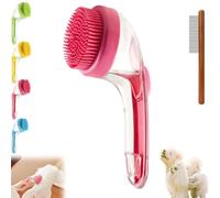 Brosse de shampooing pour chien, brosse de bain confortable pour animaux de compagnie, ensemble de massage en silicone doux, long manche, toilettage pour chiens et chats à poils longs et courts (rouge