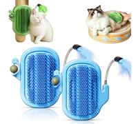 Brosse de toilettage 3 en 1 pour chat,avec baguette à plumes et herbe àchat (Bleu + Bleu)