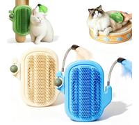 Brosse de toilettage 3 en 1 pour chat,avec baguette à plumes et herbe àchat (Vert + Bleu)