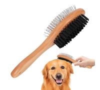 Brosse de Toilettage pour Chien et Chat - Enlève les Poils Ergonomique en Bois Massant,Brosse Double Face Chien Accessoires Animaux - Pour Poils Longs et Courts, Douche, Intérieur, Extérieur, Maison,