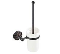 Brosse de Toilette et Support, Ensemble de Porte-Brosse de Toilette Antique Noir, Brosse de Toilette de Nettoyage Murale en Laiton avec Tasse en céramique pour Salle de Bain