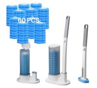 Brosse de Toilette Jetable, 2 Manche/Support 60 Recharges Nettoyant Éponge | Brosse Toilette Jetable avec Nettoyant, Brosse WC Jetable pour Cuvette, Salle de Bain, Lavabo, Baignoire, Parfum Ocean Fresh