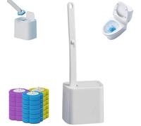 Brosse de toilette jetable, avec support mural, brosse de toilette, brosse de toilette, kit de nettoyage, forte capacité de nettoyage, poignée allongée pour le nettoyage des toilettes, blanche