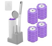 Brosse de toilette, jetable, avec têtes de rechange pour tige de toilette, brosse de toilette, brosse WC avec recharge de nettoyant et éponge (gris + 24 (violet)