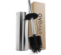 Brosse de Toilette Ovimar Laeso | Brosse en Silicone | Argent | en Acier Inoxydable avec Couvercle | autoportante pour Salle de Bain et Toilettes d'invités | Design élégant en Argent.