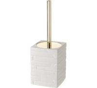 Brosse de toilette WC avec support en céramique coloris blanc/doré - Diamètre 11 x Hauteur 30 cm -JUANIO- Blanc G