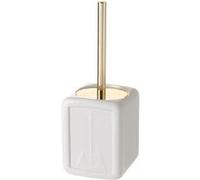 Brosse de toilette WC avec support en céramique coloris blanc/doré - Longueur 11 x Profondeur 11 x Hauteur 30 cm -JUANIO- Blanc G