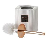 Brosse de toilette WC avec support en céramique coloris blanc - Longueur 15 x Profondeur 12 x Hauteur 33 cm -JUANIO- Blanc G