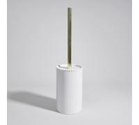 Brosse de toilettes en grès blanc cassé et doré 11.3x42x11.3cm Blanc