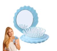 Brosse de Voyage Pliante, Brosse Coquille Portable, Set Petit Miroir de Maquillage et Peigne Massant Cuir Chevelu pour Maison Voyage Salle de Bain Femmes Filles Douche Plage Camping Voiture Piscine
