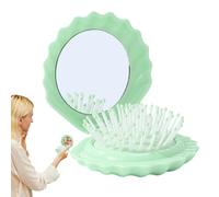 Brosse de Voyage Pliante - Brosse De Voyage En Forme De Coquillage | Set Petit Miroir De Maquillage Avec Peigne Massant Cuir Chevelu Pour Femmes, Usage Quotidien À La Maison, En Voiture, En