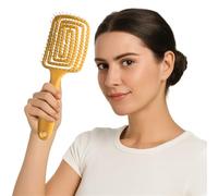 Brosse démêlante rectangulaire sans tirer - Brosse à cheveux avec poils de sanglier et nylon - Zone de brosse ventilée et poignée de massage - Brosse coiffante pour boucles, cheveux lisses et longs