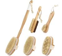 Brosse Dos Douche Long Manche, 5 Pièces Brosse pour le corps de Massage, Brosse Dos Douche, avec manche amovible 3 Têtes de Brosse de Bain Détachable, Crinière Naturelle Douce, 42 cm Longueur