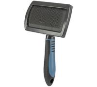 TRIXIE Brosse douce pour le soin du poil - poils métalliques doux - manche plastique caoutchouté - noir/bleu - 12 x 20 cm - 24133