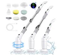 Brosse Electrique Nettoyage, Brosse Rotative Nettoyage sans Fil Vitesse de 550 RPM Vitesse avec 8 Têtes de Brosse Interchangeables et Poignée D'extension Réglable pour Salle de Bain, Cuisine, Voiture