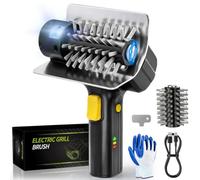 Brosse électrique pour barbecue rechargeable avec 1 tête de rechange IPX5 étanche en acier inoxydable avec indicateur de batterie pour grilles de barbecue, fumoir, plaque de cuisson