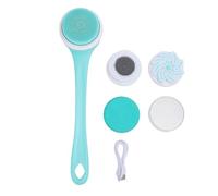 Brosse électrique pour le corps, brosse de douche multifonctionnelle à long manche, résistante à l'eau, épurateur de douche électrique avec 5 têtes de brosse pour hommes et femmes (Verte)
