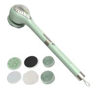 Brosse électrique pour le corps, le bain, le dos, avec 6 brosses, brosse de douche avec long manche, étanche IP67, 3 vitesses, brosse de nettoyage pour spa, douche, exfoliation, massage, vert