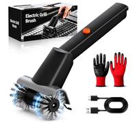Brosse électrique rechargeable pour barbecue 2600 mAh 2 vitesses avec lumière LED, 100 minutes d'autonomie, acier inoxydable 304 résistant à la chaleur pour barbecue de camping
