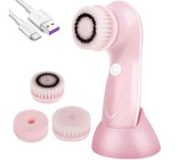 Brosse électrique rotative pour le visage, rechargeable, équipée de 3 têtes de brosse, étanchéité IPX6, système avancé d'hydrothérapie (rose)