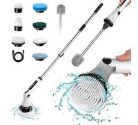 Brosse électrique rotative pour salle de bain et toilettes, brosse de nettoyage électrique sans fil avec 8 têtes de brosse remplaçables, brosse de nettoyage pour douche et toilettes avec poignée