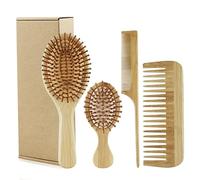 Brosse en bambou pour la croissance des cheveux | Ensemble de 4 brosses en bambou pour la croissance des cheveux, comprend un peigne à dents larges, un peigne à queue, une et une mini palette