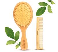 Brosse en bois pour cheveux et peigne en bambou naturel | Lissage et démêlant avec poils doux | Grande poignée pour masser le cuir chevelu
