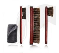 Brosse en CRIN de Cheval Cuir kit de Cirage Entretien Chaussures Brosse à Chaussures Nettoyage Bottes Coffret Cirage Chaussures Maroquinerie Brosse lustreuse Daim Nubuck Bois de hêtre 4 pièces Luxe