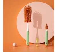 Brosse En Silicone Pour Tétine De Bébé,Gobelet En Verre,Outil De Lavage De Livres,Récureur De Paille,Petite Bouteille,Résistant À 360,3 Pièces Par Ensemble - Type Green-Straight Handl