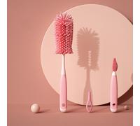Brosse En Silicone Pour Tétine De Bébé,Gobelet En Verre,Outil De Lavage De Livres,Récureur De Paille,Petite Bouteille,Résistant À 360,3 Pièces Par Ensemble - Type Pink-Straight Handle