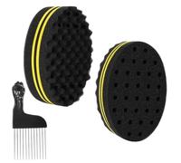 Brosse Éponge à Cheveux Petits Trous Eponge Afro Twist Curl 2 Pièces avec 1 Peigne en Métal