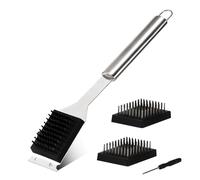 Brosse et grattoir de 41,9 cm avec 2 brosses de rechange et 1 tournevis, grille de barbecue métallique pour extérieur, accessoires de nettoyage en acier inoxydable 304