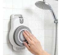 Brosse exfoliante pour paroi de douche, brosse électrique pour le dos avec tête rotative de 20 cm et serviette de bain, 3 vitesses et rotation automatique à 360°, gommage corporel étanche,White