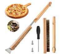Brosse Four a Pizza avec grattoir pour Pierre, 55,5 cm | brosse barbecue avec grattoir en acier inoxydable, poils en laiton, accessoires pour four à pizza, tournevis et rechange