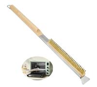 Brosse Four Pizza 52 cm avec Grattoir Acier Inoxydable & Poils Laiton, Accessoires Pierre Pizza Extérieurs Manche Bois Caoutchouc, Réfractaire Main Eliminer Suie pour Grille Barbecue Fumoir Nettoyage