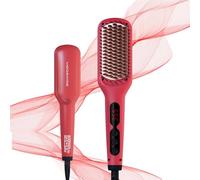 Brosse lissante MegaWise KL1025 - Chauffage rapide, anti-brûlure, température réglable et arrêt automatique - Idéal pour tous les types de cheveux (rouge tomate)