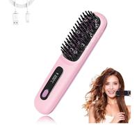 Brosse lissante, peigne lisseur, lisseur sans fil, 199 millions d'anions, brosse chauffante pour lisser les cheveux-Rose