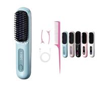 Brosse lissante portable - Bruvella,Conception de recharge sans fil, Trois réglages de température, Écran LED, Ions Négatifs - Pour Cheveux Fins & Épais, Voyage & Daily