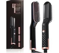 Brosse Lissante pour Cheveux, 3 en 1 Brosse Chauffante Fer a Lisser Lisseur Barbe, Anti-Brûlure Ionique & Céramique, 30S Chauffage