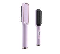 Brosse Lissante Pour Cheveux, Fers à Lisser Négatifs Ions, brosse à défrisage en céramique avec écran LED, 4 niveaux de température, 160°c à 220°C, violet