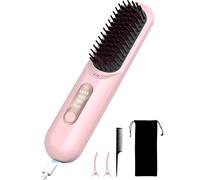 Brosse Lissante pour Cheveux sans Fil, Peigne Chauffant de voyage portable, Mini Brosse Brushing Chauffante ave d'ions Négatifs, Lisseur de barbe pour hommes, Chargement par USB, rose