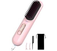Brosse Lissante pour Cheveux sans Fil,Peigne Chauffant de voyage portable,Mini Brosse Brushing Chauffante ave d'ions Négatifs,rose