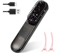 Brosse lissante sans fil à ions négatifs - 160/180/200 °C - Écran LED - Avec écran LED - Avec type C - Entretien pour trousse de maquillage de voyage - Noir